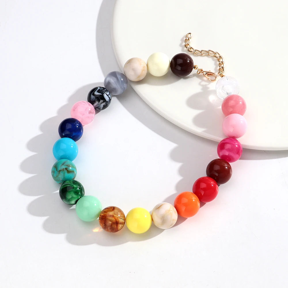 Colorful Resin Beads Choker Necklace for Women - Boho Statement Jewelry