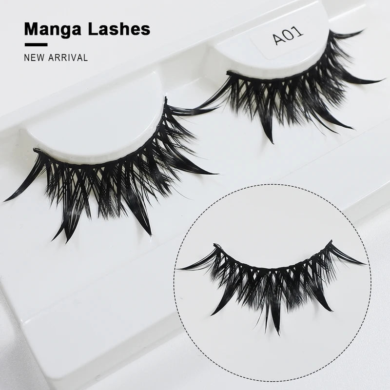 Long Thick Natural False Eyelashes Wet Manga Style 15-20mm for Eye Makeup