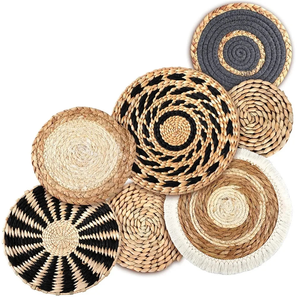 7-Piece Boho Wall Basket Set - Handmade Seagrass Wicker Wall Decor