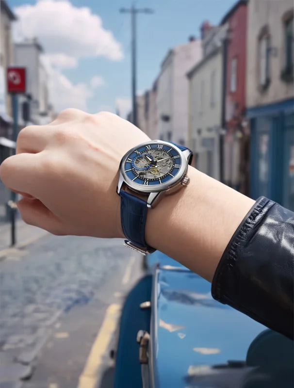 Automatic Mechanical Wristwatch Waterproof Leather Men’s Watch Gift