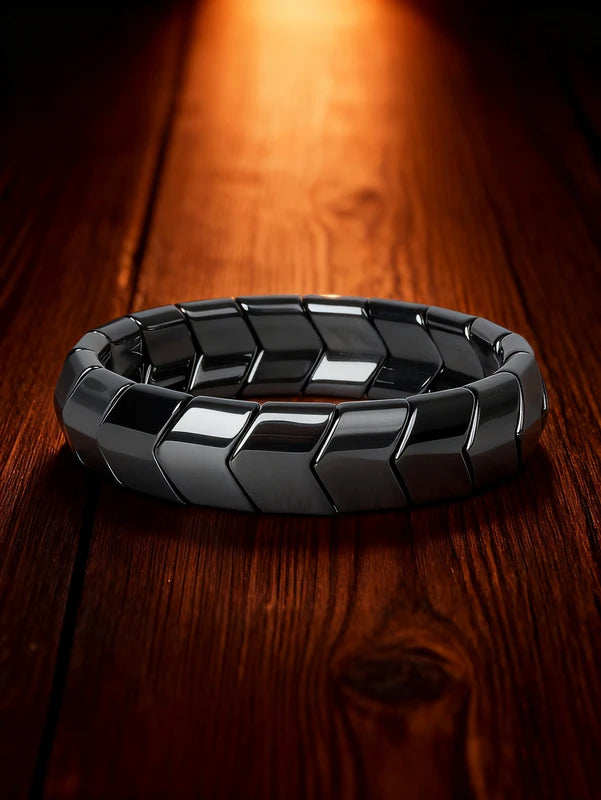 Men's Natural Hematite Arrow Beaded Bracelet for Vigor Protection Confidence