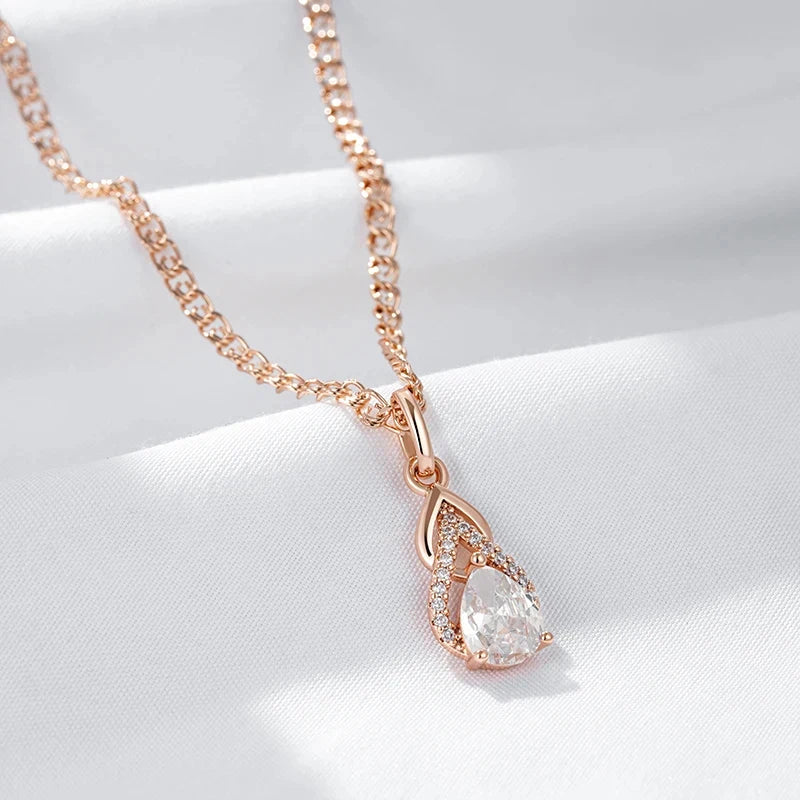 Elegant Long Drop Earrings with Zircon Stones in Rose Gold - Wedding & Bridal Jewelry
