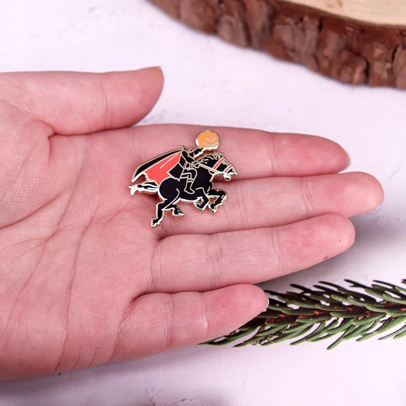 Halloween Enamel Pin Headless Horseman Ghost Badge Lapel Pin Jewelry