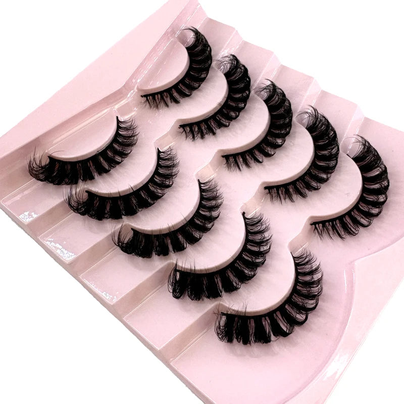 False Eyelashes 5 Pairs Wispy Natural Cross 3D Cat Eye Fluffy Makeup Accessories