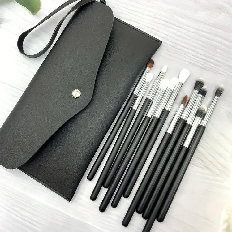 11pcs Synthetic Eyeshadow Brush Set with Nylon Bristles & Wooden Handles - Fragrance-Free