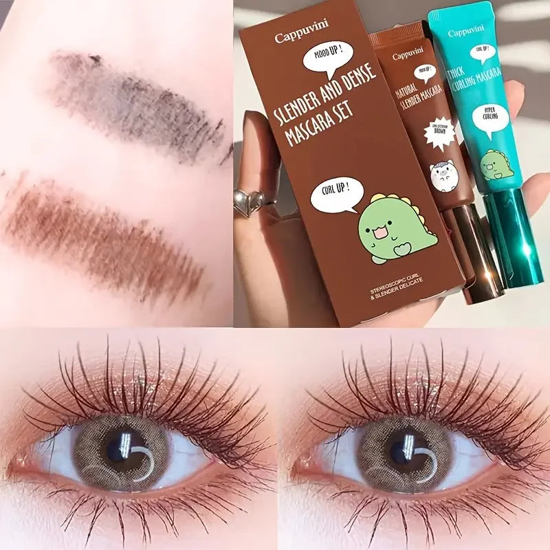 Waterproof & Long-Lasting Curl Mascara Set - Brown & Black Eyelash Makeup