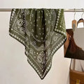 Green Cashew Flower Print Square Scarf Women's Breathable Silk-Feel Fashion Accessory
