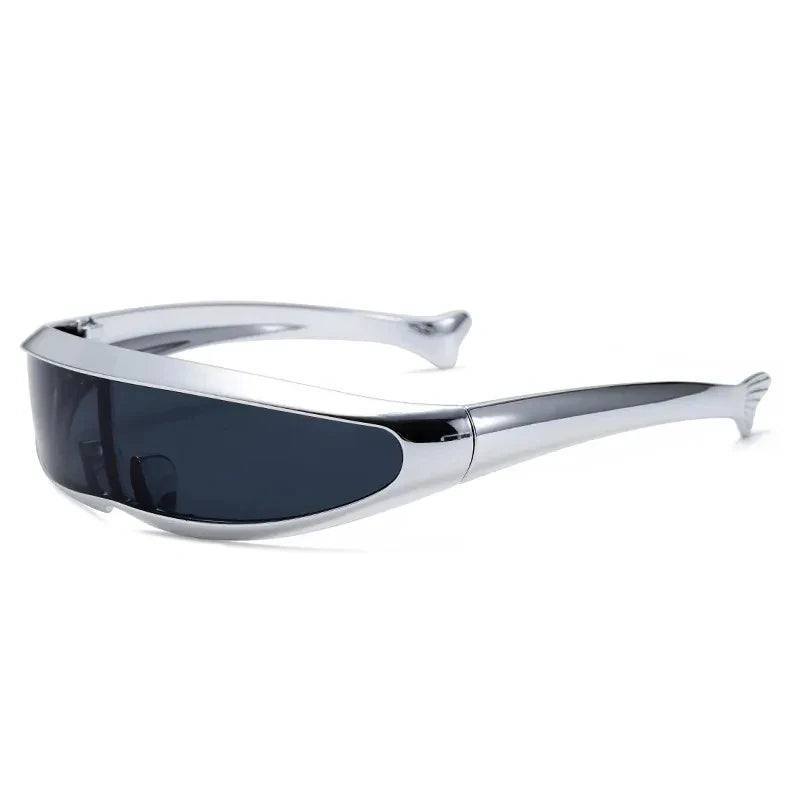 Futuristic One-Piece Mirror Sunglasses Women Men UV400 Steampunk Rave Goggles