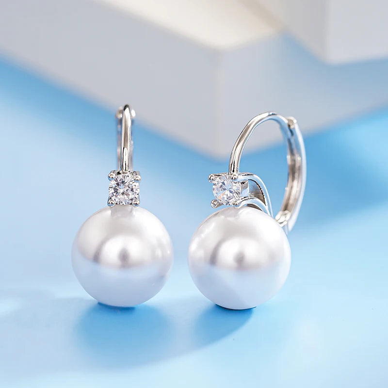 Elegant Drop Earrings with Imitation Pearl and CZ for Wedding and Engagement