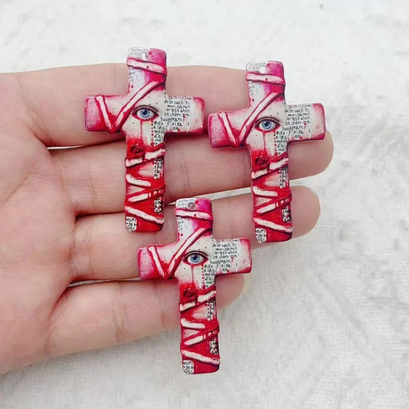 10pcs Halloween Acrylic Cross Ghost Earrings & Pendant Set DIY Crafts Jewelry