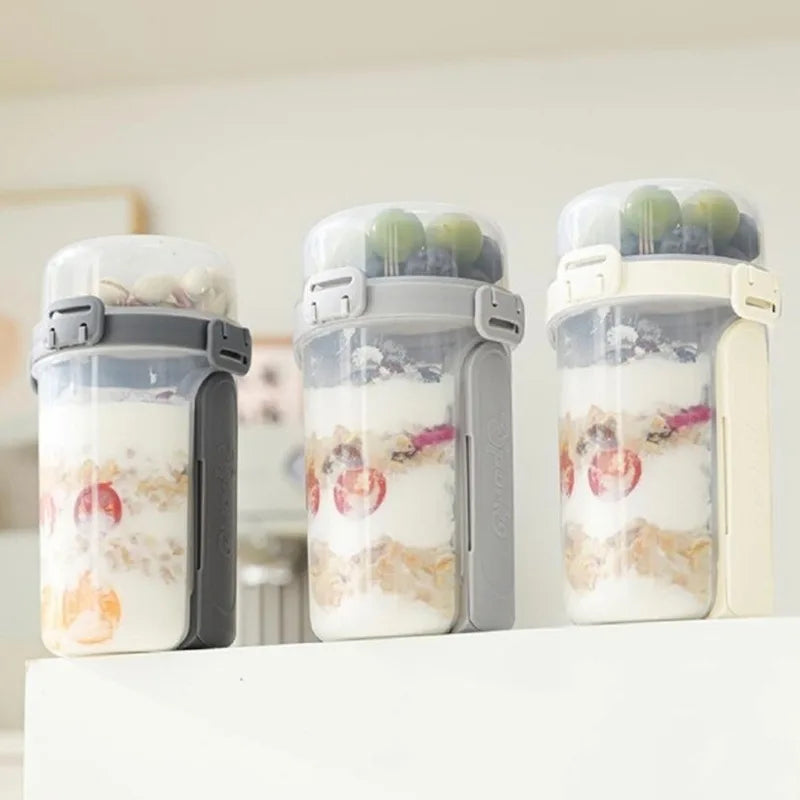 Yogurt Parfait Cups with Spoon & Fork, 800-1000ml Food-Grade Double-Layer Bottle