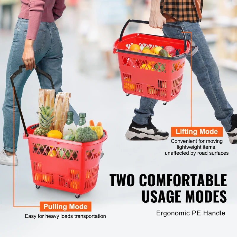 6-Pack Heavy-Duty Shopping Baskets with Wheels - 39L Capacity, Portable Grocery Carts