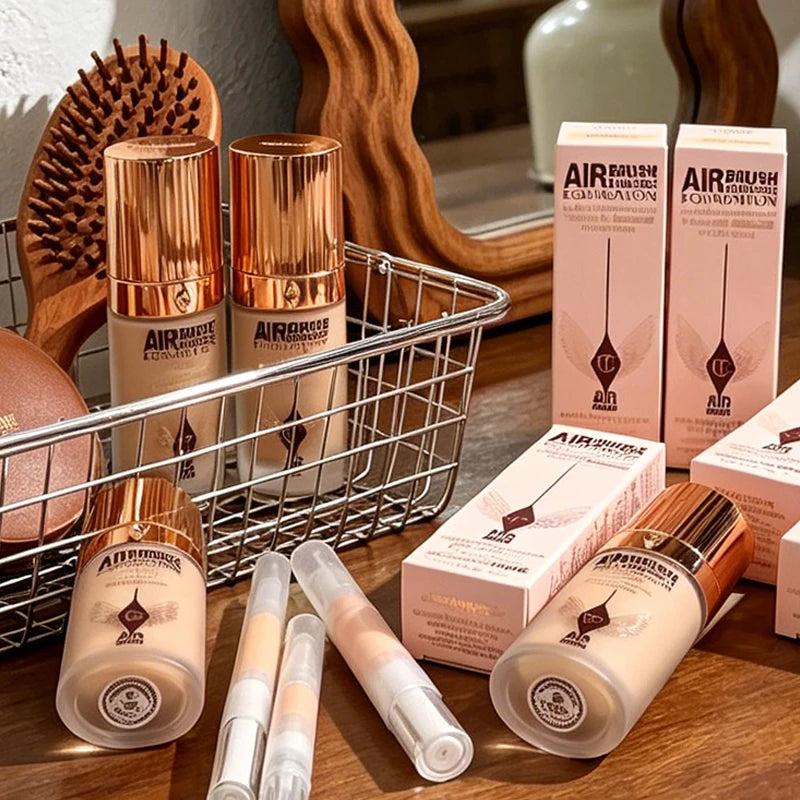 Face Setting Powder and Liquid Foundation Compact Oil Control Makeup Kit