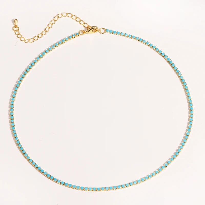 2mm Cubic Zirconia Chain Necklace Dainty Thin Tennis Choker Jewelry for Women