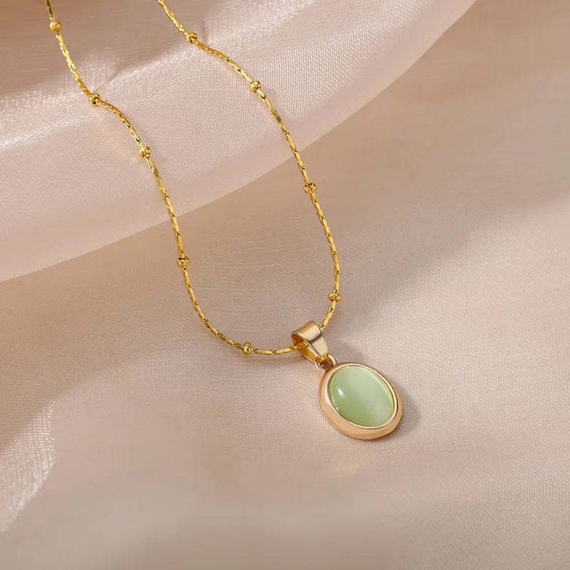 Oval Opal Necklace for Women - Stainless Steel Pendant Jewelry Gift