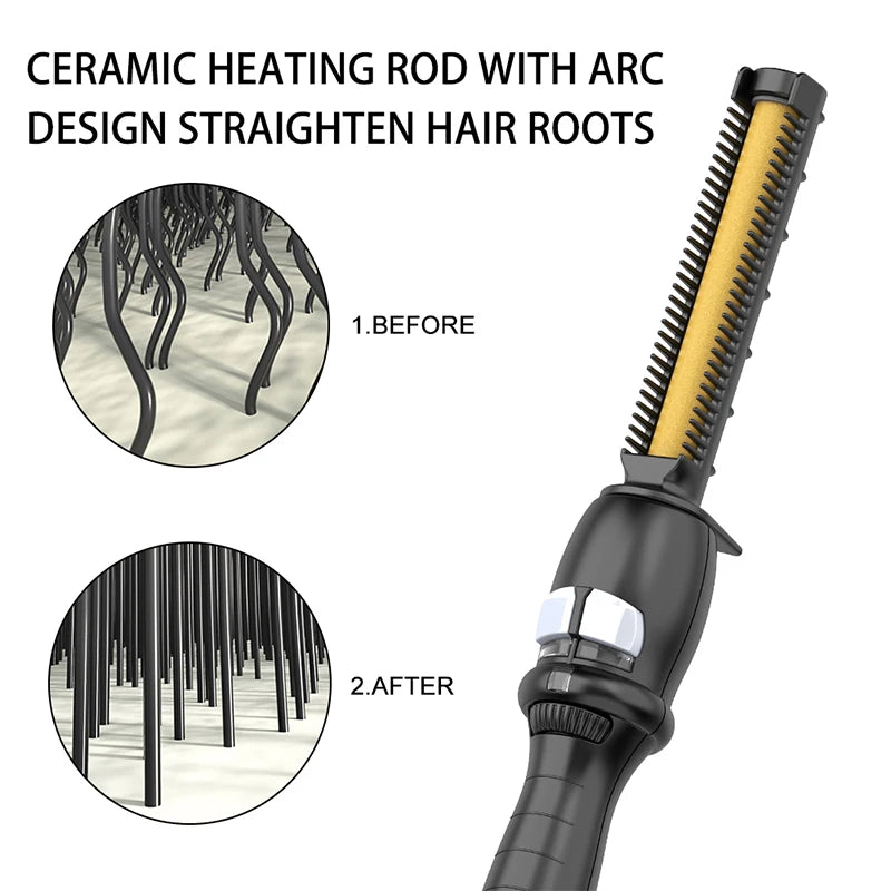 45W PTC Fast Heating Hot Comb with Voltage Options - Hair Straightening Brush for Salon & Home Use