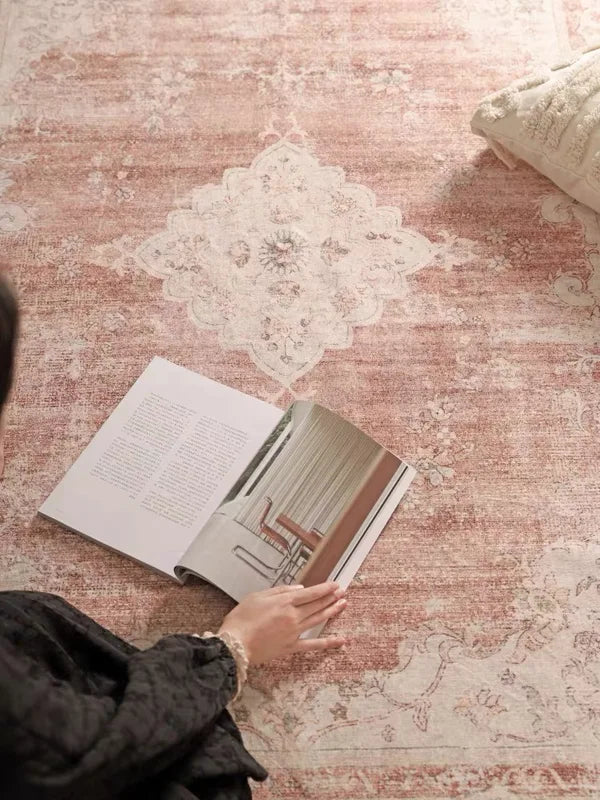 Persian Vintage Style Faux Cashmere Carpet Non-Slip Washable Bedroom Living Room Rug
