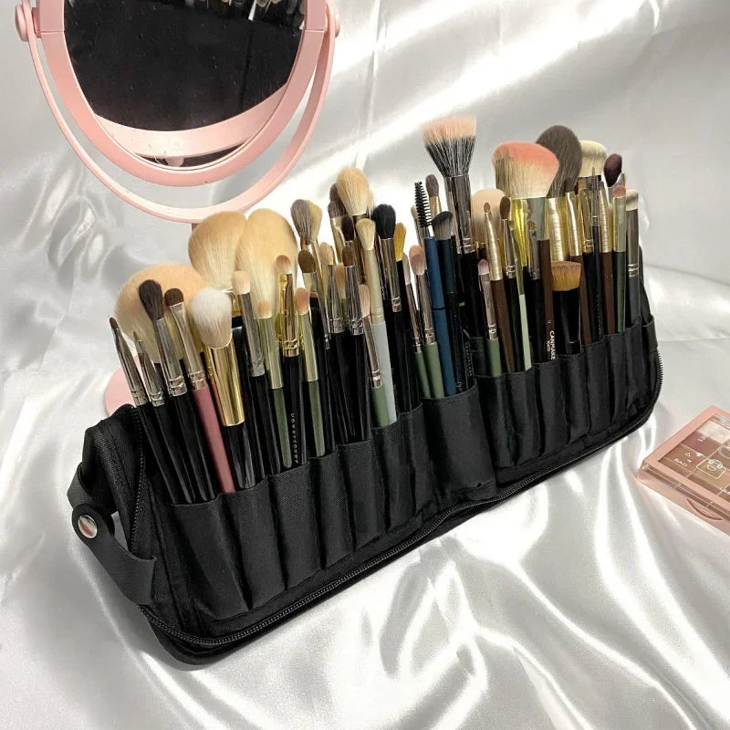Foldable Makeup Brush Organizer Bag for Travel and Beauty Tools