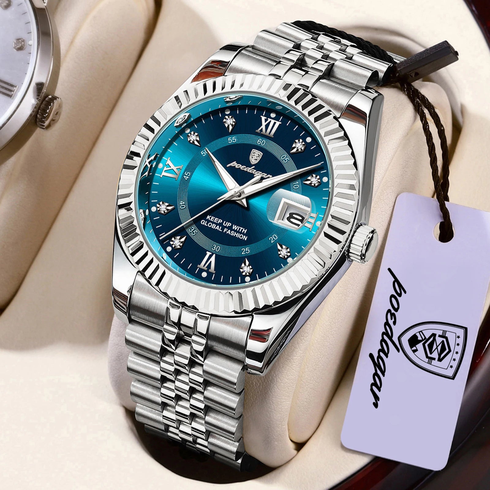 Men's Waterproof Luminous Quartz Wristwatch with Date - Stainless Steel Business & Military Style