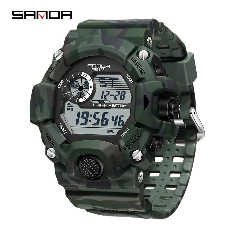 Digital Sports Men's Waterproof Watch with Shockproof Stopwatch and Military Style