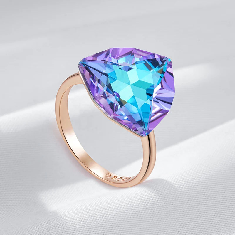 Colorful Zircon Triangle Ring for Women - Rose Gold Wedding Jewelry