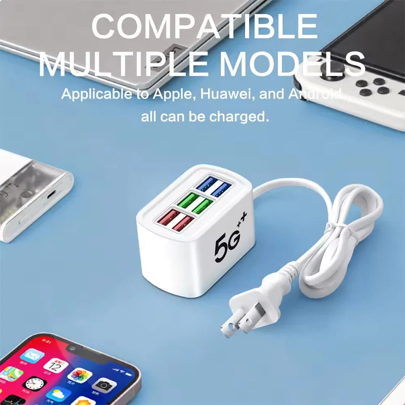 6-Port USB Power Strip with Fast Charging Wall Adapter, Electric Socket Hub