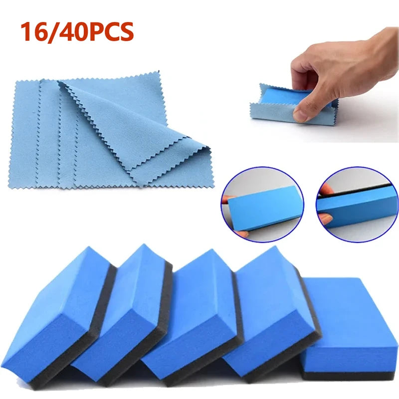 Car Ceramic Coating Sponge Applicator Kit for Wax and Glass Nano Coats - Blue & Gray Options