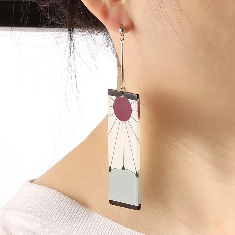 Anime Demon Slayer Earrings Sun Goddess Pattern Tanjiro Cosplay Charm Jewelry