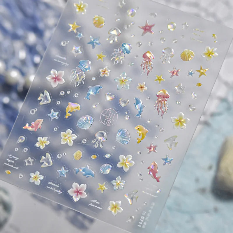 Ocean Marine Life Nail Art Stickers 5D Embossed Decals for Nails