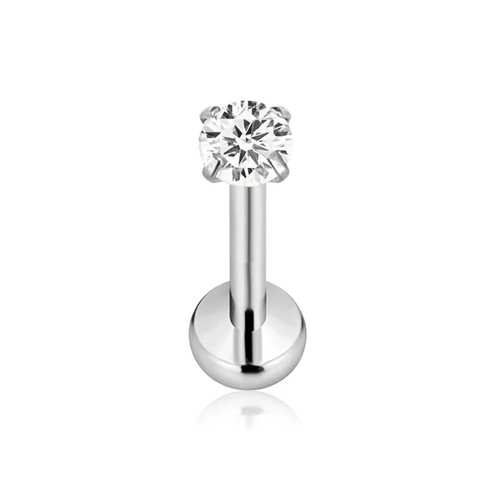 Threadless Labret Piercing Jewelry Moon Pin - Titanium & CZ Zircon, 16G-20G