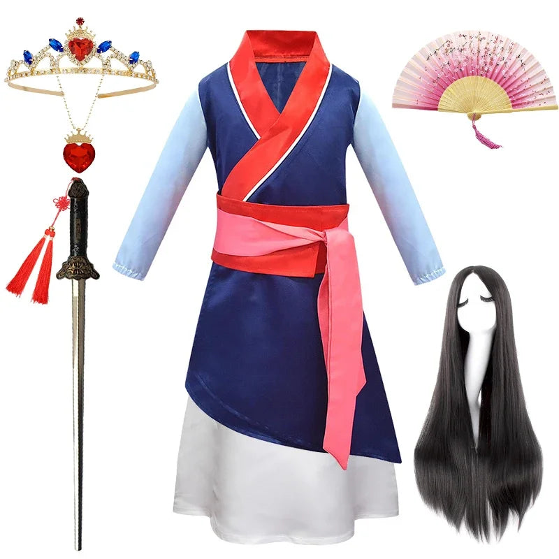Girls Mulan Costume Dress with Accessories for Halloween & Christmas