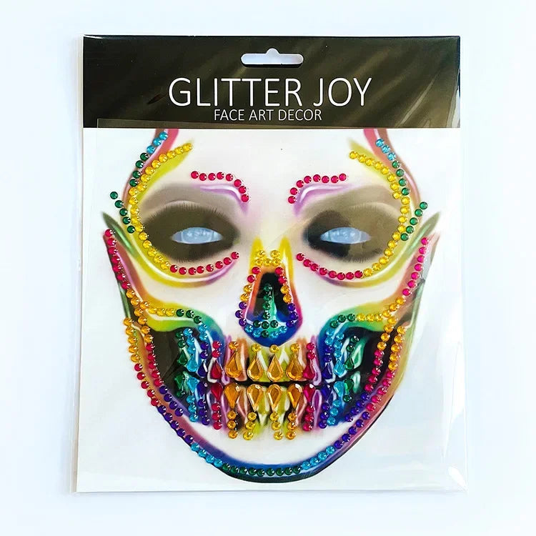 Halloween Clown Horror Face Stickers - 3D Crystal Temporary Tattoos for Cosplay & Party Decor