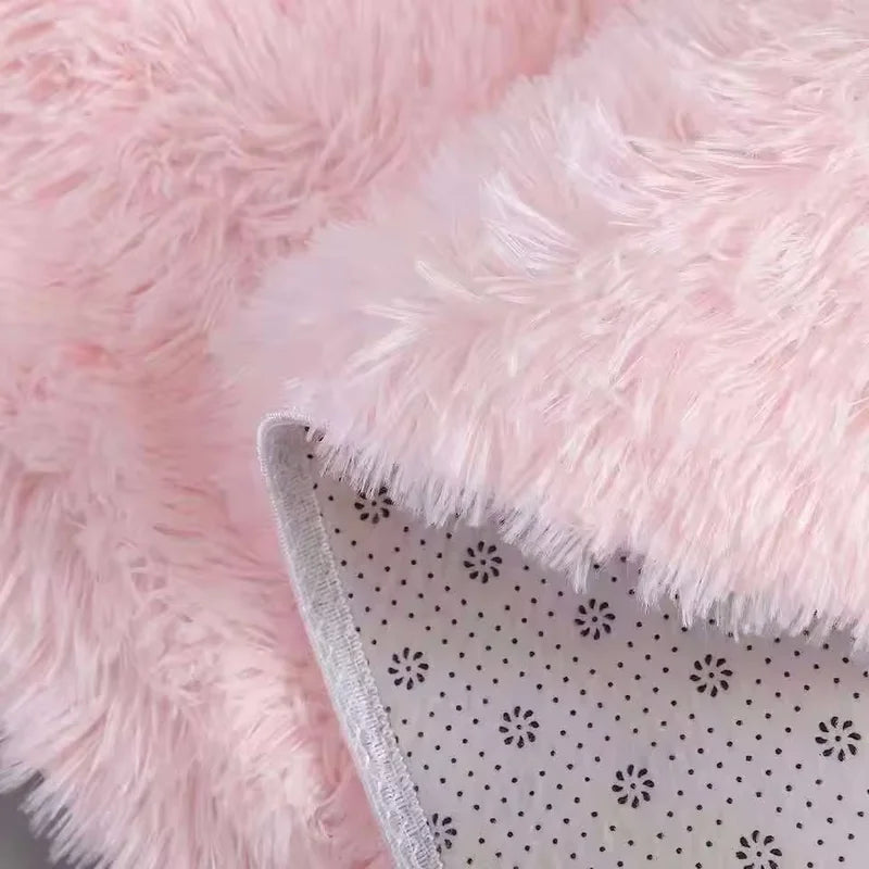 Plush Round Rug for Girls Bedroom and Living Room - Soft Shaggy Carpet in Pink, White, Lavender, Multi - Multiple Sizes