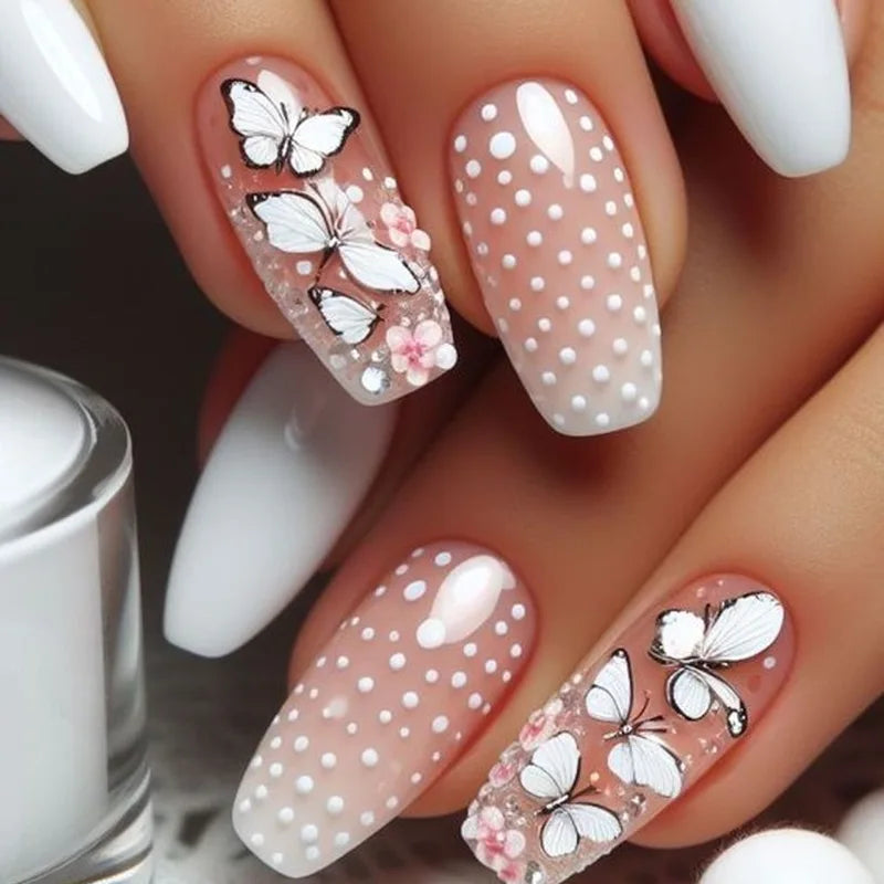 24Pcs Short Square French Press on Nails Tips with Love Stripe Design - Full Cover Nail Art