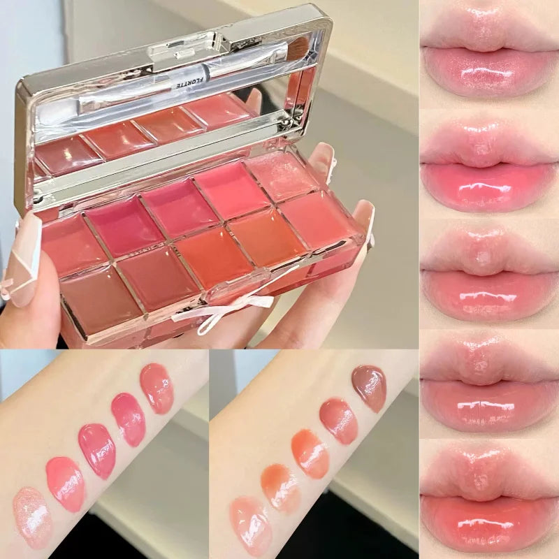 10-Color Lip Gloss and Lipstick Palette - Moisturizing & Long-Lasting Makeup Kit