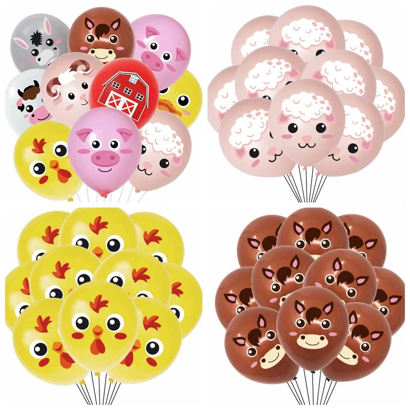 Farm Animal Latex Balloons Set for Birthday Party Decor - 10 or 30 Pieces, 12 Inch