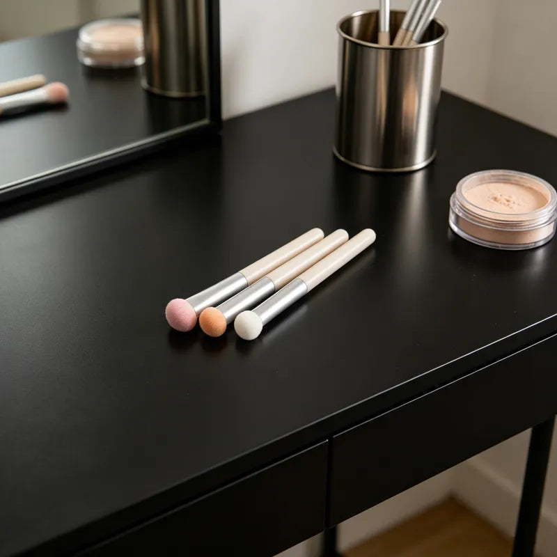 6-Piece Makeup Sponge & Concealer Brush Set with Wooden Handles - Dual Use for Face & Under Eye