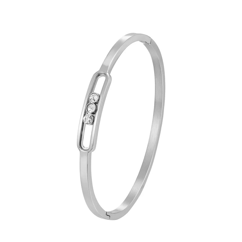 Elegant Stainless Steel Zircon Bangle for Women Wedding Gift Jewelry