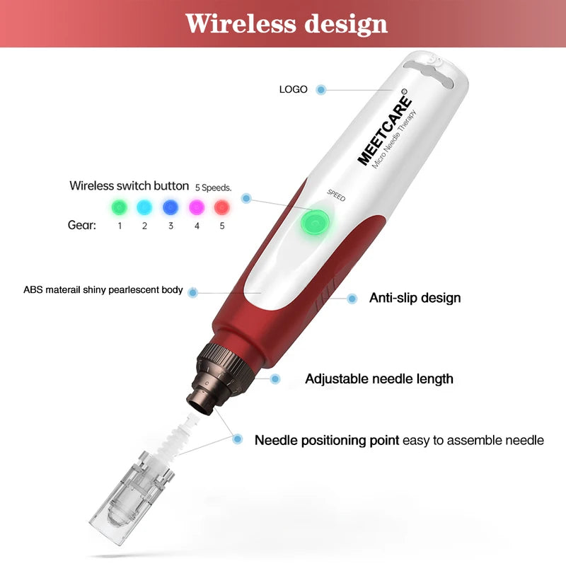 Wireless Microneedling Pen 0.2mm with Adjustable Speed & Cartridge Needles