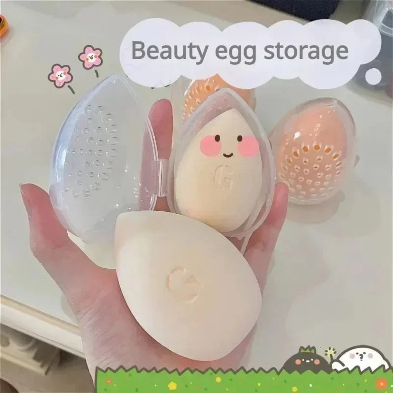 Travel Cosmetic Sponge Box Organizer Portable Egg-Shaped Plastic Case Pink White