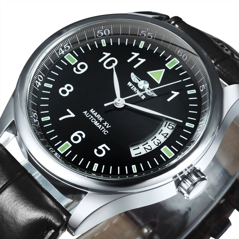 Men's Automatic Mechanical Watch with Leather Strap and Date Function