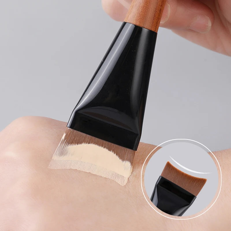 Flat Curved Foundation Makeup Brush with Rosewood Handle Synthetic Hair