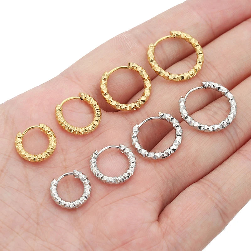 6 Pcs Stainless Steel Embossing Hoop Earrings for Women Girls - Multiple Sizes