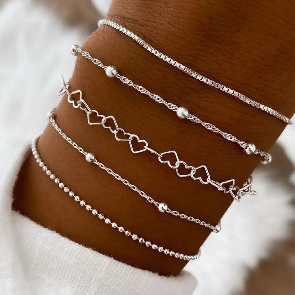 Elegant Gold Color Multilayer Love Bangle Set for Women - Trendy Fashion Jewelry Gift