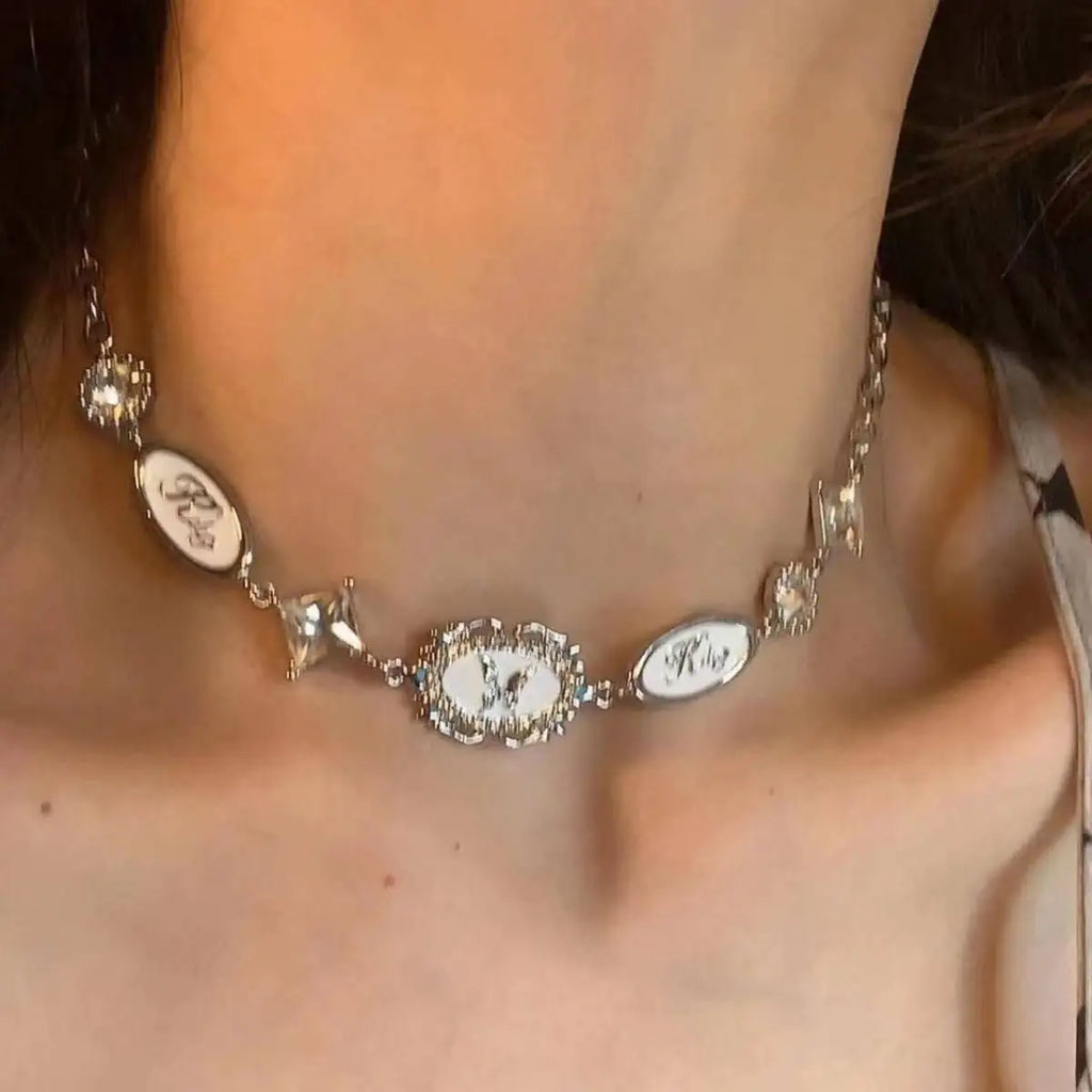 Gothic Vintage Butterfly Crystal Choker Necklace for Women Y2K Jewelry Gift