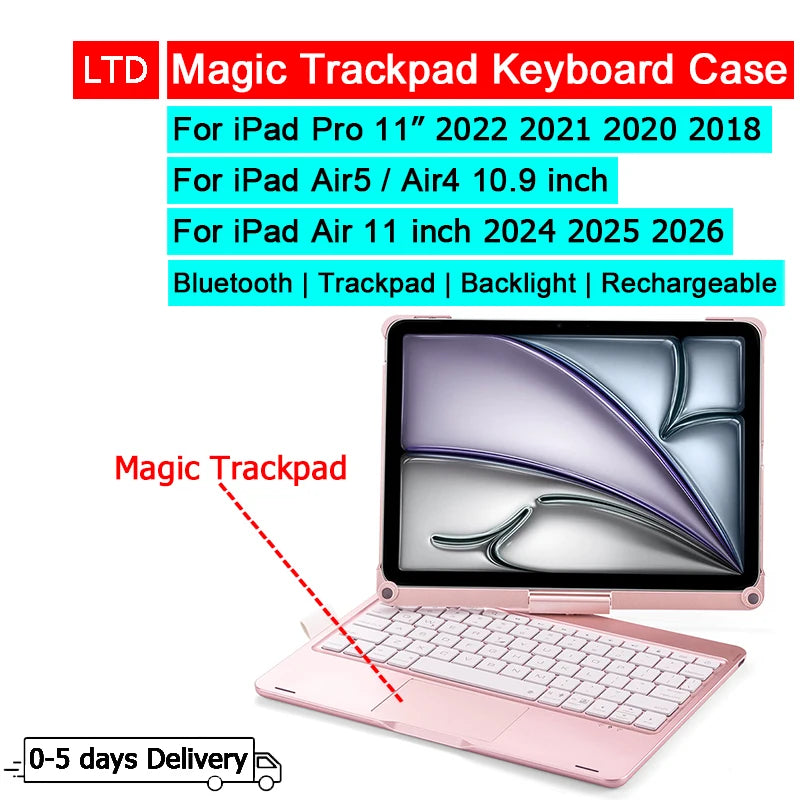Bluetooth Keyboard Case for iPad Air 11 Inch - Magnetic Trackpad & Backlit