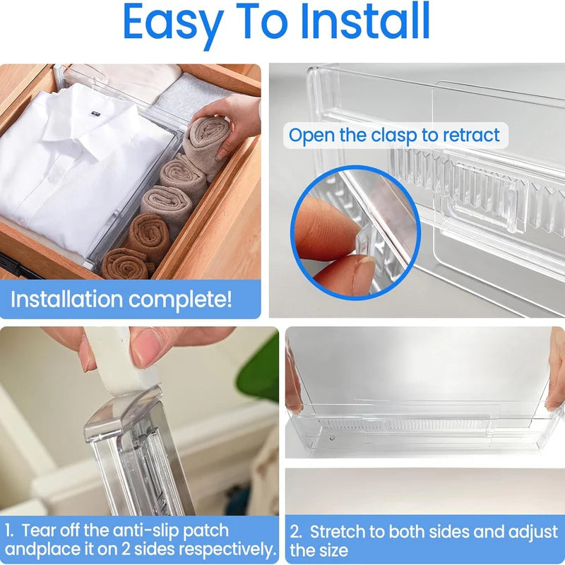 Adjustable Plastic Drawer Dividers Set for Kitchen Baby Office Storage
