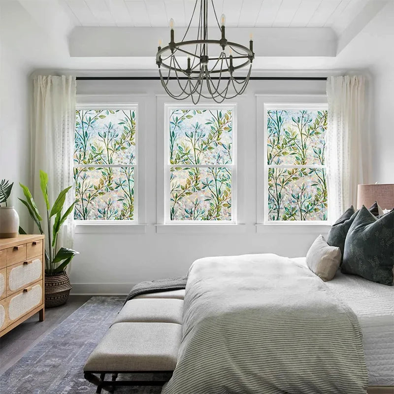 Green Vines Window Privacy Film - Decorative Static Glass Clings for Home & Office