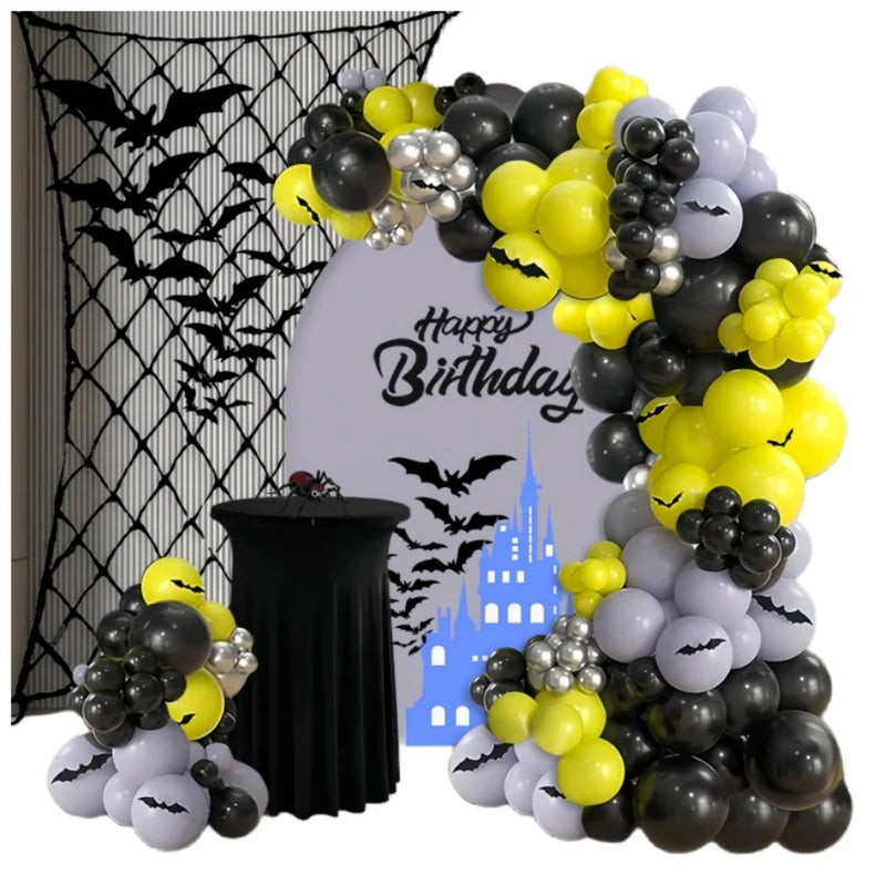 143-Piece Bat Theme Balloon Arch Kit with Latex Balloons & Bat Stickers for Halloween & Birthday Parties