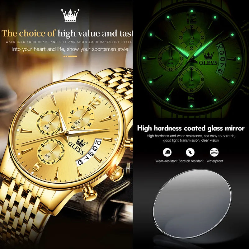 Men's Luxury Waterproof Stainless Steel Quartz Watch with Box Gift Set